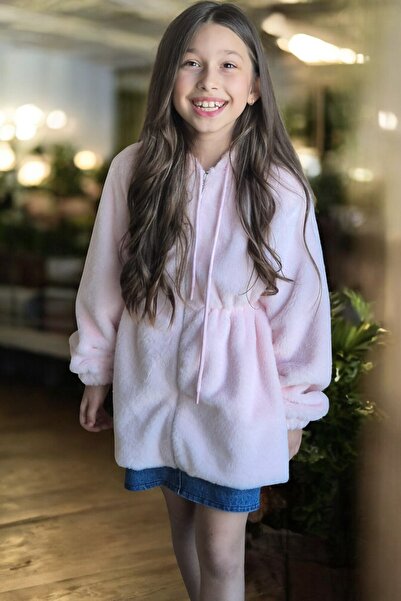 QUB CLUB Girl's Lined Anthracite Plush Jacket Coat 1 Size Larger Can Be Prefe...