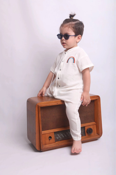 Orca Kids Fashion بذلة كتان قوس قزح للجنسين من عمر 2-8 سنوات، لون كريمي