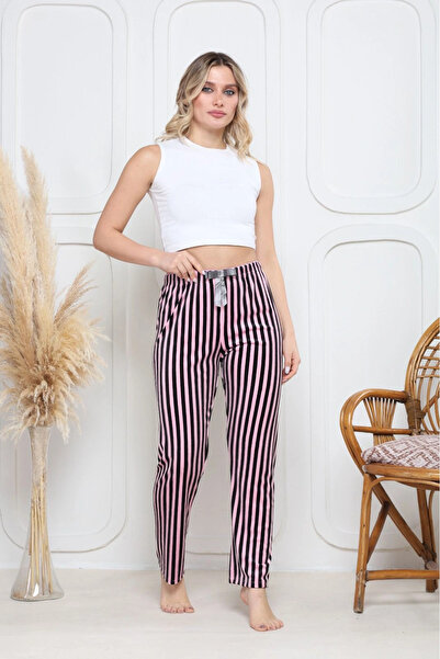 Zerenyus Premium Velvet Pajama Bottoms with Black Line Pattern on Pink