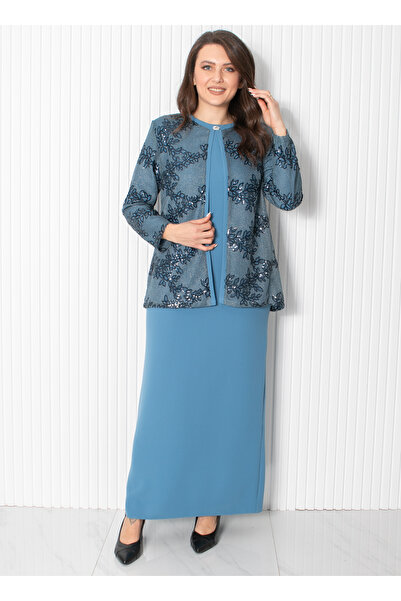 OLEA XXL Büyük Beden Abiye Elbise 3951 Mavi
