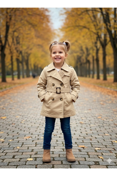 Orca Kids Fashion Unısex 2-8 Yaş Trençkot Camel Premium