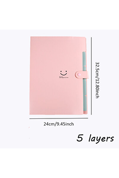 Choice3 Pink A4 Organ Folder 5 Layers Macaron Colors File Manager Storage Sim...