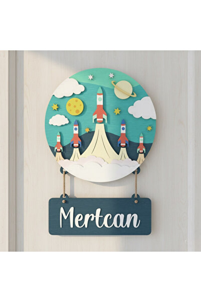 Agulab Roket Temalı Işıklı İsimli Kapı Süsü