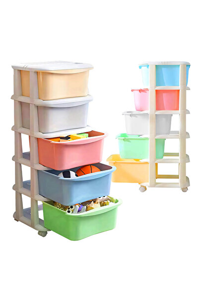 PROCART Organizator de jucării, 5 sertare, roți, 98x37x37 cm