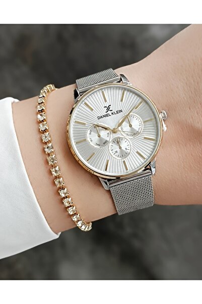 Daniel Klein New Model Yellow Bi̇color Straw Bracelet Women's Wristwatch with Calendar+Gift Bracelet