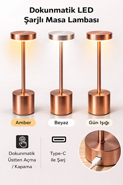 DrBambu Modern Dokunmatik LED Masa Lambası | Şarjlı | Beyaz, Amber, Gün Işığı