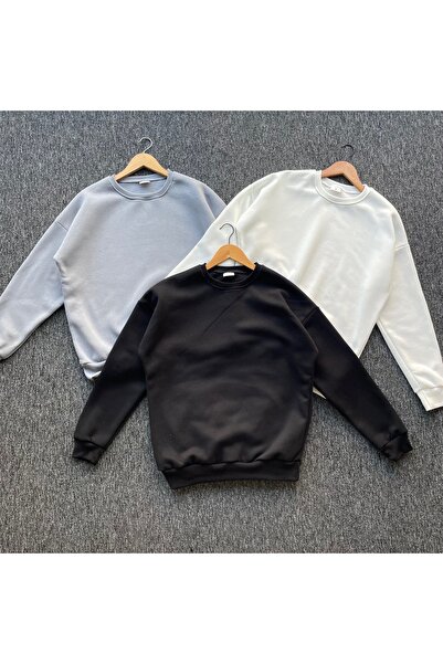Pablomoda 3-Pack Solid Color Crew Neck 3 Thread Oversize Sweatshirt