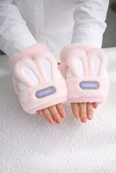 MD Moda Accessories Kadın Peluş Tavşan Kulaklı Parmaksız Eldiven – Kışlık Sıc...