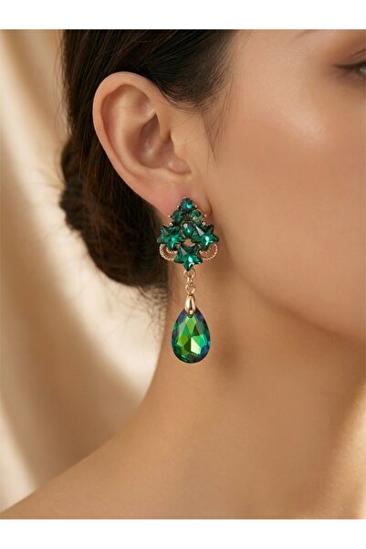 COCOSH TAKI أقراط سهرة أنيقة وعصرية من حجر الكريستال على شكل قطرة باللون الأخضر الزمردي