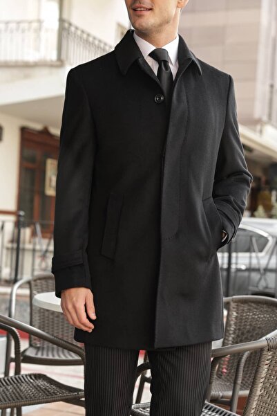 AEK COLLECTION Erkek Siyah Yün Palto