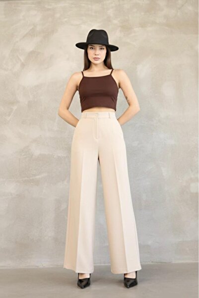 JACK CAPRİO Kadın İthal DoubleFace Kumaş Palazzo Kalıp Yüksek Bel Çekme Solma...