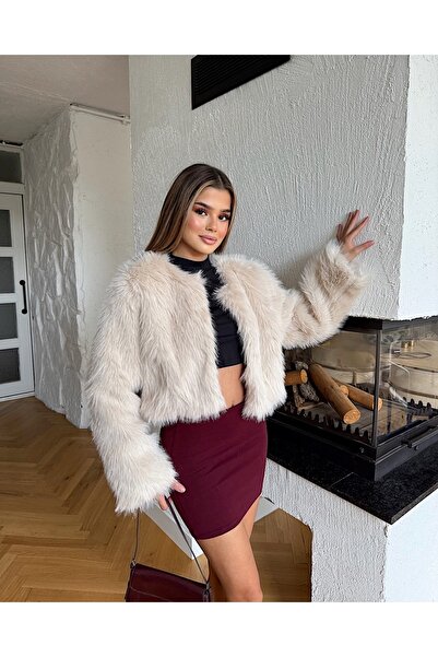 fatih eşarp Yakasız Premium İthal Kürk Mont