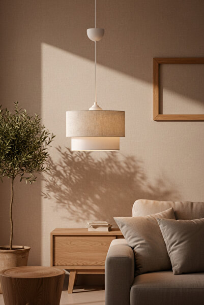 DİVAYS Pastel Beyaz Kırçıllı Kumaş Başlıklı Modern Sarkıt Avize - E27 Duy 30x...