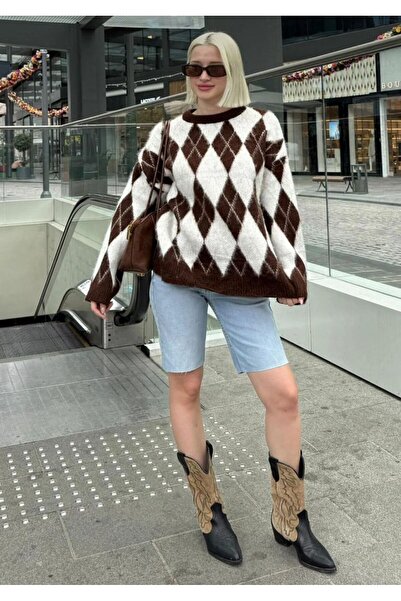 banessa Pulover de damă din tricotaj cu model argentinian, cu guler rotund