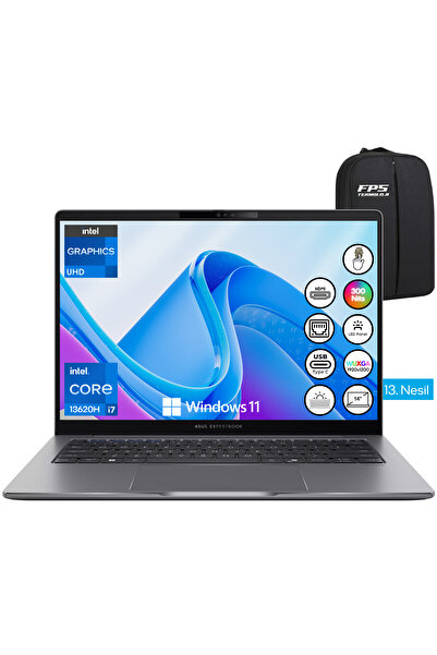 ASUS Expertbook İ7-13620H Intel UHD Graphics 16GB RAM 512GB SSD 14" WUXGA W11...