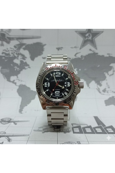 ESKİ YENİ ANTİK Vostok Amphibia Mechanical Automatic Men's Wristwatch Black Dial