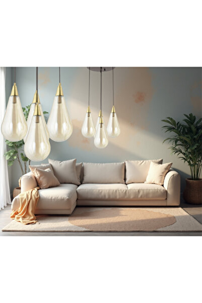 LampaLuce Goccia Su Damlası Tasarım Cam Avize 4'lü Sarı