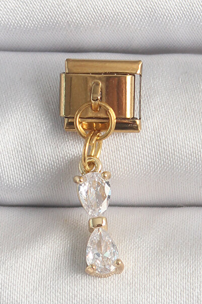 Mustran 316L Steel Gold Color Hanging Zircon Stone Ribbon Model Nomination Charm
