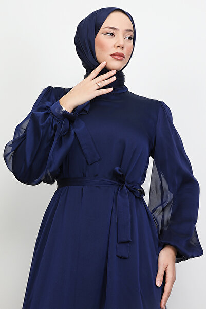 Lamia Giyim Fırfır Detay Janjan Elbise Lacivert