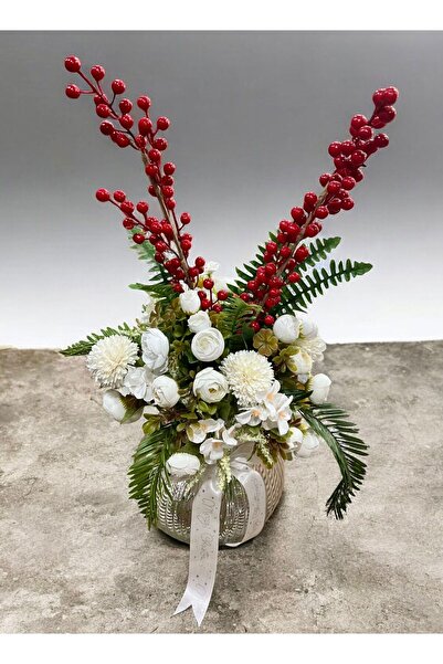 sedoshhomevision Cam Vazoda Beyaz Kasımpatı ve Şakayık Kokinalı Detaylı Dekoratif Aranjman (h:60 cm)