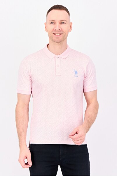 U.S. Polo Assn. Men Regular Fit Embroidered Logo Short Sleeve Polo Shirt, Pink