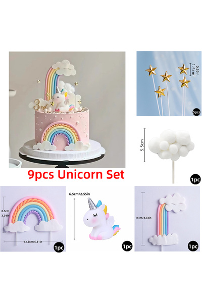 Choice25 9pcs style 2 Unicorn Cake Topper with Rainbow Clouds Stars for Kids ...