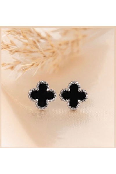 ANGELSS JEWELLERY Yonca Model Siyah Gümüş Küpe (Van Cleeff Yonca Model Siyah Gümüş Küpe)