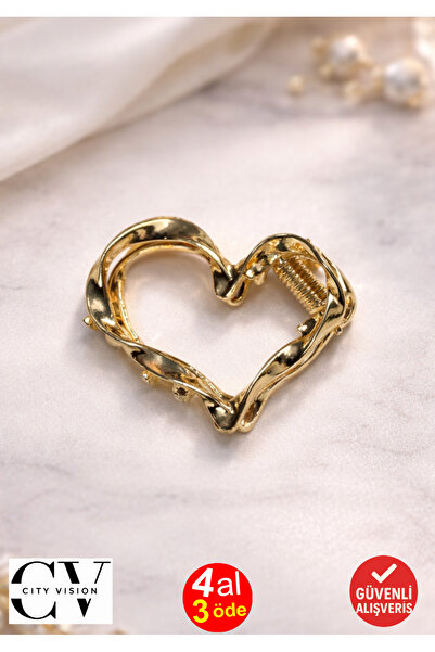 cityvision Agrafă de păr din aur în formă de inimă – Agrafă metalică elegantă și rafinată 4 cm