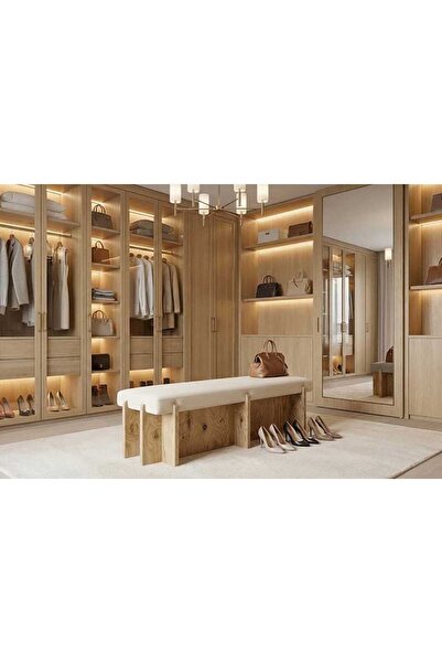 DeccoStil Tower Maxi Doğal Ahşap Bench Puf 40x120 cm-Babyface Kumaş Yatak Ucu...