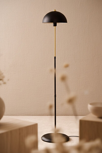 DİVAYS Swan Modern Siyah Metal Lambader - Siyah Kumaş Başlıklı E27 Duy 140 cm Köşe Aydınlatması