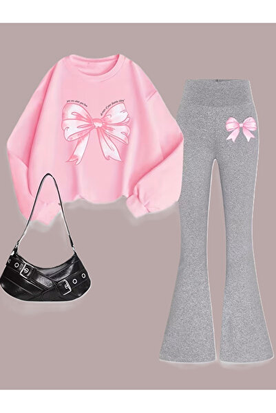 Keywest Παιδική ροζ κορδέλα με τύπωμα Φούτερ Grimelange καμπάνα Σετ αθλητικής...