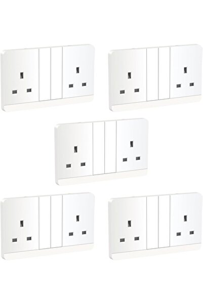 Raco مجموعة مقابس كهربائية من شنايدر أفاتار أون ثنائية الفتحات 13 أمبير مع غطاء (5 قطع، أبيض)