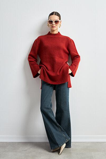 Yefrastore Pulover pentru femei cu gât roșu, textura moale basic Tile