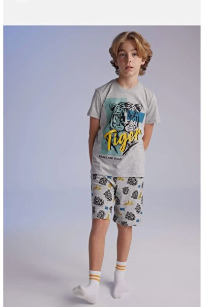 DeFacto Boys' Pajama Set Printed Short Sleeve Top Shorts C2779A824Sm