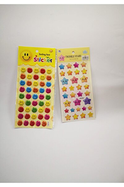 Linea Renkli Yıldız Emojili Gülen Yüz Stickers Etiket Kabartmalı - 2 Farklı M...