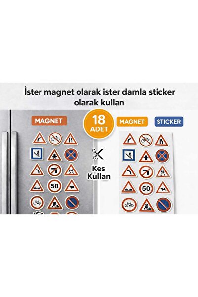 kaya ve demir Trafik İşaretleri Eğitici Magnet / Damla Sticker Seti – 18 Adet...