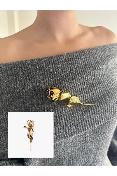 Charmist Kadın Çelik gold Zr gül broş