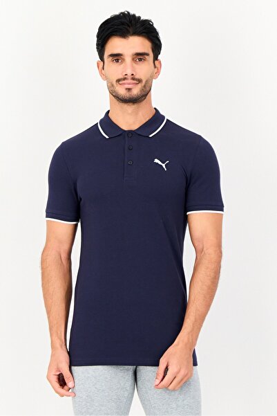 Puma Men Slim Fit Brand Logo Short Sleeve Outdoor Polo Shirt, Navy