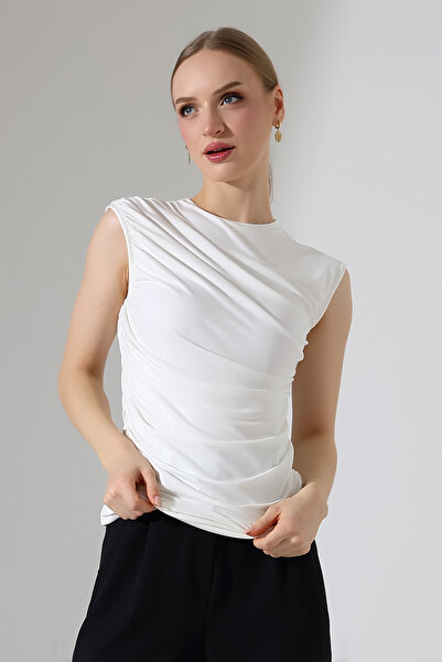 DİVİSTA Women's White Draped Tank Top