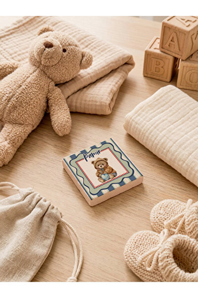 arslart Ayıcık Temalı Kişiye Özel Doğal Taş Magnet Hediyelik, Bebek Doğum Hat...