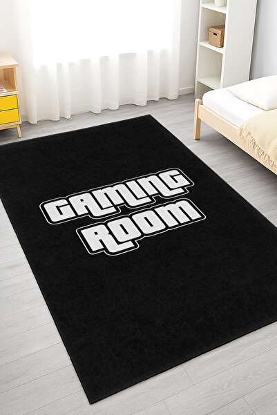 Realhomes Siyah Arka Planda Gaming Room Yazılı Yıkanabilir Dikdörtgen Çocuk H...
