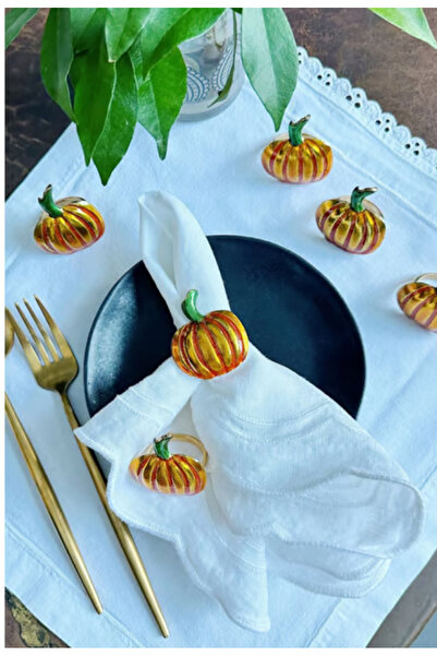 İsmet toka 6 Pcs - Pumpkin New Year Napkin Ring - Metal Accessory