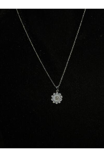 Çelik Kristal Çiçek Kolye