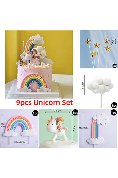 Choice24 9pcs Set A 9 pcs unicorn rainbow cake topper unicorn with rainbow cl...