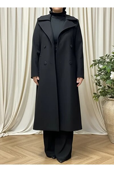 Elikra Black V-Necklace Cashmere Coat
