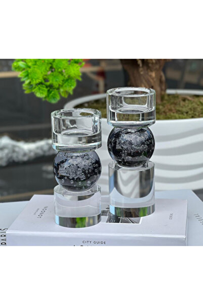 Mioletti Top Geometrik Füme Cam Şamdan Mumluk Set