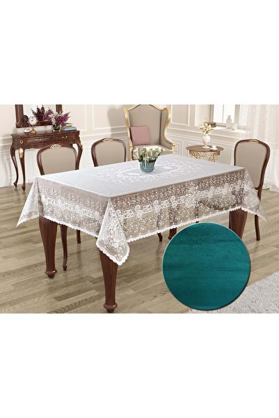 RASEL Set stolnjaka sa pletenim panelima i uzorkom 160*220 Sultan tirkizno plava