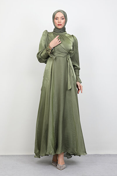 Lamia Giyim Fiyonk Detay İpek Abiye Haki