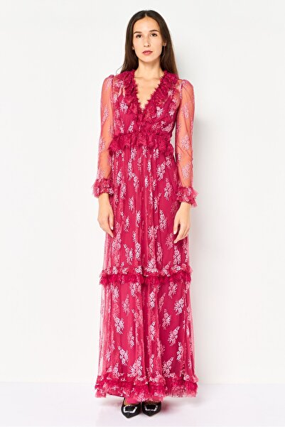 PİNKO فستان ماكسي من الدانتيل من أناستازيا للنساء، لون أرجواني