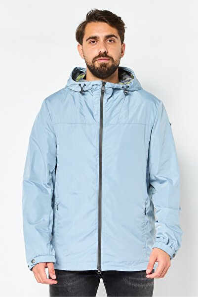 Geox Men Solid Windbreaker Jacket, Ash Blue